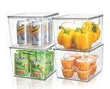 Jadehom Sorbus Plastic Storage Clear Bins with Lid, Stackable Pantry Organizer Box Bin Containers for Organizing Kitchen Fridge, Food, Snack Pantry Cabinet, Fruit, Vegetables, Bathroom Supplies, (4)