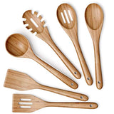 Verel  Wooden Kitchen Utensils Set - 6 Piece Non-Stick Bamboo Wooden Utensils for Cooking - Easy to Clean Reusable Wooden Spoons for Cooking, Spatula, Ladle, Turner & Pasta Server