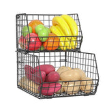 Crosize Fruit and Vegetable Basket,2-Tier Wall-mounted & Countertop Tiered Baskets for Potato Onion Storage,Stackable Kitchen Wire Storage Baskets for Fruit Veggies Produce Snack Canned Foods,Black