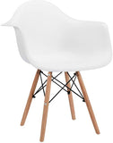 AVAWING  Natural Wood Legs Mid Century Modern DSW Molded Shell Lounge Plastic Arm Chair for Living, Bedroom, Kitchen, Dining, Waiting Room,2 PCs Pack- White, Set of 2, White