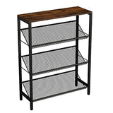 LIDYUK Shoe Rack, 4-Tier Shoe Storage Organizer with 3 Sloped Metal Mesh Shelves and Wood Top Shelf, Space-saving Shoe Shelf for Entryway, Hallway, Rustic Brown, for 12-16 Pairs