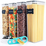 Fsdfgc Tall Food Storage Container Set - Ideal for Spaghetti, Noodles & Pasta - 4 PC/All Same Size - Kitchen & Pantry Organization - Plastic Canisters with Durable Lids (Black)