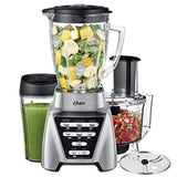 Oster Blender | Pro 1200 with Glass Jar, 24-Ounce Smoothie Cup and Food Processor Attachment, Brushed Nickel - BLSTMB-CBF-000