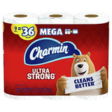 Charmin Ultra Strong Toilet Paper, 9 Mega Rolls = 36 Regular Rolls (Packaging May Vary)