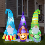 BLOWOUT FUN 6ft Long Inflatable Halloween Gnomes Holding Candy, Pumpkin and Pot Decoration, LED Blow Up Lighted Decor Indoor Outdoor Holiday Art Decor Decorations