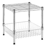 BATHWA Supreme Stacking Shelf with Basket - Adjustable Home Organizer - Chrome