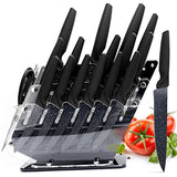 FEECOOL Knife Set, 17 Pieces Kitchen Knife Set, Knife Set with Block, German Stainless Steel Sharp Knife Set with Block, Chef Knife Set with 6 Serrated Steak Knives and Kitchen Scissor Black