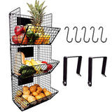 Culinary Couture Heavy Duty Iron Metal 3 Tier Hanging Wall Mounted Storage Bins Fruit and Pantry Organization Wire Basket with Adjustable Chalkboards and S-Hooks with Gift Box, Black