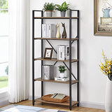 FATORRI 5 Tier Industrial Bookshelf, Rustic Etagere Bookcase for Display, Vintage Shelving Unit Wood and Metal Book Shelves for Home Office ( Rustic Oak)