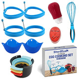 StarBlue  10 Psc Egg Cooking Set by StarBlue with BONUS 40 Recipes Book - Egg Rings, Egg Poacher, Egg Separator, Egg Slicer, Egg Timer and Silicone Whisk