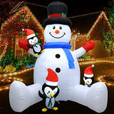 WOMIR Christmas Inflatable Snowman Decor Outdoor - 6ft Blow Up White Snowman with Penguins, Xmas Yard Decor with Built-in LED, Lighted for Holiday Party Decorations for Yard, Backyard, Porch, Party