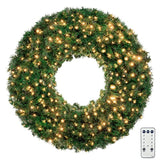 DECORKEY 48 Inch 4 FT Large Christmas Wreath, 220 Color Changing LED Lights 9 Modes Pre-lit Plug-in Outdoor Wreaths Remote Adapter Xmas Decorations for Door Indoor Wall Home