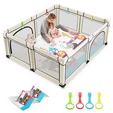 ALVOD Baby Playpen with Mat,  71x59 inches Extra Large Playpen for Babies and Toddlers with Doors, Beige Baby Playard