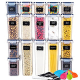 FOOYOO Cereal Containers Storage Set - Airtight Food Storage Containers Set, BPA Free Plastic Cereal Storage Container Kitchen Storage Containers 17 PC with Labels, Marker & Spoon Set