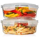 2 LARGE 1200ML / 42 Oz Glass Food Storage Containers w/Airtight Lids - Microwave/Oven/Freezer & Dishwasher Safe - BPA/PVC Free + Leak Proof - Ideal for Baking & Storing food. Keeps Food Fresh longer