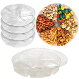 Zilpoo [5 Pack] 10 Inch Round Plastic Food Platter-Candy Serving Tray with Lid - 6 Divided Compartment Container, Reusable BPA Free-Veggie-Fruit-Chip Dip Tray for All Occasions