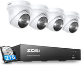 ZOSI 8CH 4K Spotlight PoE Security Camera System,4pcs 4K Wired Indoor Outdoor PoE IP Cameras with Two-Way Audio and Siren,Color Night Vision,AI Human Detection,8CH 8MP NVR with 2TB HDD for 24-7 Record