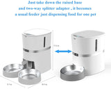 WellToBe Automatic Cat Feeder, WellToBe Pet Feeder Food Dispenser for Cat & Small Dog with Two-Way Splitter and Double Bowls, up to 6 Meals with Portion Control, Voice Recorder - Battery and Plug-in Power