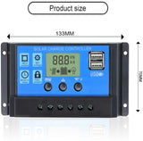 Binen 30A Solar Charge Controller, Solar Panel Charge Controller 12V 24V Dual USB Charge Regulator Intelligent, Adjustable Parameter Backlight LCD Display and Timer Setting ON/Off Hours(30A)