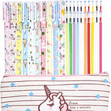 Jetec 31 Unicorn School Supplies, include 10 Unicorn Gel Ink Pens 1 Unicorn Pencil Case 20 Color Refill Ink (0.5 mm) Cute Flamingo Pen for Girls