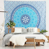 Americanflat Mandala Tapestry Wall Hanging - Boho Hippie Indie Colorful Decoration Artwork Blanket for Living Room, Bedroom, or College Dorm - Handcrafted in India 100% Cotton, Aqua Navy 90x102