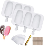 Ouddy Popsicle Molds with Lid Set of 2, Silicone Ice Pop Molds 4 Cavities Cake Pop Mold Ice Cream Mold Oval with 50 Wooden Sticks & 50 Parcel Bags & 50 Sealing Lines for DIY Ice Cream - Red