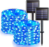 UPOOM [2 Pack] Christmas Lights, 200 LED Outdoor Solar String Lights Garden Silver Wire Decorative Lights 66Ft Waterproof Indoor Outdoor Lighting for Garden, Patio, Yard, Christmas(Blue)