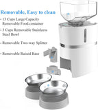 WellToBe Automatic Cat Feeder, WellToBe Pet Feeder Food Dispenser for Cat & Small Dog with Two-Way Splitter and Double Bowls, up to 6 Meals with Portion Control, Voice Recorder - Battery and Plug-in Power