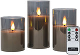 Rhytsing Gold Glass Battery Operated Candles with Remote, Flameless LED Candle Gift Set, Warm White Light, Batteries Included - Set of 3