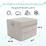 MR. COVER Square Fire Pit Cover, Also Fits 37-42 Inch Patio Dining Table, 44L x 44W x 24H Inches, Sturdy & Waterproof, Neutral Color, Amenre Series