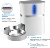 WellToBe Automatic Cat Feeder, WellToBe Pet Feeder Food Dispenser for Cat & Small Dog with Two-Way Splitter and Double Bowls, up to 6 Meals with Portion Control, Voice Recorder - Battery and Plug-in Power