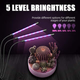 GardGuard LED Grow Light with 3/6/12 H Cycle Timing, 3 Heads Adjustable Gooseneck Plant Light, 5 Dimmable Levels and 3 Switch Modes for Indoor Plants