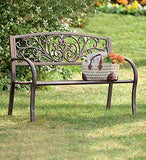 Incbruce Blooming Patio Garden Bench Park Yard Outdoor Furniture, Metal Iron Frame, Elegant Bronze Finish, Sturdy Construction, Scroll Design, Easy to Assemble, 50 L x 17 1/2 W x 34 1/2 H