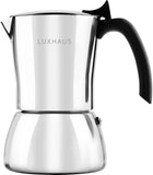 LuxHaus Stovetop Espresso Maker - 6 Cup Moka Pot Coffee Maker - 100% Stainless Steel