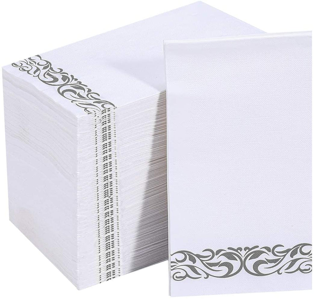 V PLUS  200 Pack Paper Napkins Guest Towels Disposable Premium Quality 3-ply Dinner Napkins Disposable ,Soft Absorbent Party Napkins Wedding Napkins for Kitchen Parties, Dinners or Events(Silver)