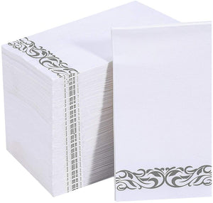 V PLUS  200 Pack Paper Napkins Guest Towels Disposable Premium Quality 3-ply Dinner Napkins Disposable ,Soft Absorbent Party Napkins Wedding Napkins for Kitchen Parties, Dinners or Events(Silver)