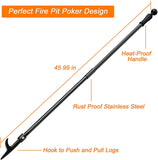 BsBsBest Fire Pit Poker, 45.99 Inch Extra Long Outdoor Fire Poker for Fireplace, Fire Pit, Campfire, Wood Stove and Indoor Use, Heavy Duty Wrought Steel Campfire Poker Tool, Rust-Resistant Black Finish