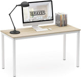 DEWVIE Teraves Computer Desk/Dining Table Office Desk Sturdy Writing Workstation for Home Office(55.11“, Beige + White Frame)