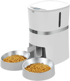 WellToBe Automatic Cat Feeder, WellToBe Pet Feeder Food Dispenser for Cat & Small Dog with Two-Way Splitter and Double Bowls, up to 6 Meals with Portion Control, Voice Recorder - Battery and Plug-in Power