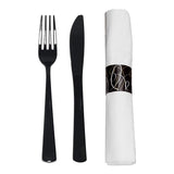 Party Essentials - N501732 Extra Heavy Duty Cutlery Kit with Black Fork/Knife/Spoon and 3-Ply White Napkin (Case of 300 rolls)