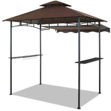 Outsunny Double Tiered Grill Gazebo 8X 5, Outdoor BBQ Patio Canopy Tent with Stretchable Side Awning (Brown)