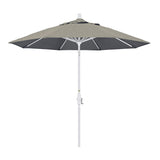 California Umbrella 9' Round Aluminum Market Umbrella, Crank Lift, Collar Tilt, White Pole, Sunbrella Pacific Blue