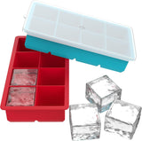 GDREAMT Large Silicone Ice Cube Trays - 2 Pack 8 Square Cubes per Tray Ideal for Whiskey, Cocktails, Soups, Baby Food and Frozen Treats - Flexible and BPA Free and Includes Covers for Easy Stacking