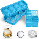 GDREAMT  Ice Cube Trays Silicone Sphere Ice Ball Molds, GDREAMT Set of 2 Round Ice Ball Maker with Lid & Large Square Ice Cube Molds for Whiskey, Cocktail & Brandy, Reusable and BPA Free