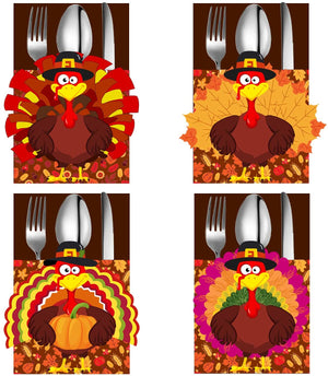 OLAMTAI Thanksgiving decorations for table, 20 PCS Thanksgiving Cutlery Holder Set, thanksgiving table decor, Thanksgiving Turkey Decorations for Autumn Fall Harvest Party Favor Supply Table Decor