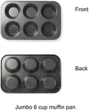 Monfish Jumbo Deep Muffin pan 6 cup large cupcake pan black granite finish Carbon steel muffin tin 3.5x3inch cup (deep 6 cup)