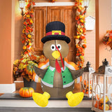 PAVEL 42 Inches Inflatable Lighted Happy Turkey - Turkey Gobble Pilgrim Thanksgiving Festive Yard Decor Display Autumn Fall Lights Outdoor Decoration