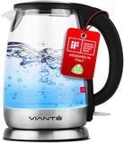 Vianté Glass Electric Tea Kettle. Fast Water Boiler. BPA-FREE Stainless Steel & Borosilicate Glass. Designed in Italy. 8 Cups Capacity. 1.7 Liters