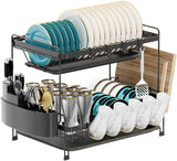 GHOSDLICH-Dish Rack 2 Tier, Dish Drainer Rack With Drip Tray,Dish Drying Rack,Two Tier Plate Rack Black,kitchen drainer with Chopping Board Rack