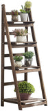 RHF 45" Foldable Ladder Shelf, Plant Stand, Indoor Flower Pot Stand, Flower Pot Ladder, Folding A-Frame Free Standing Display Shelf, Patio Rustic Wood Stand with Shelves, 4 Tier Stand Pot Rack, Brown